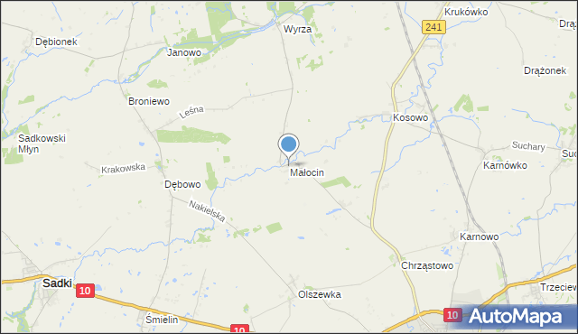 mapa Małocin, Małocin gmina Nakło nad Notecią na mapie Targeo